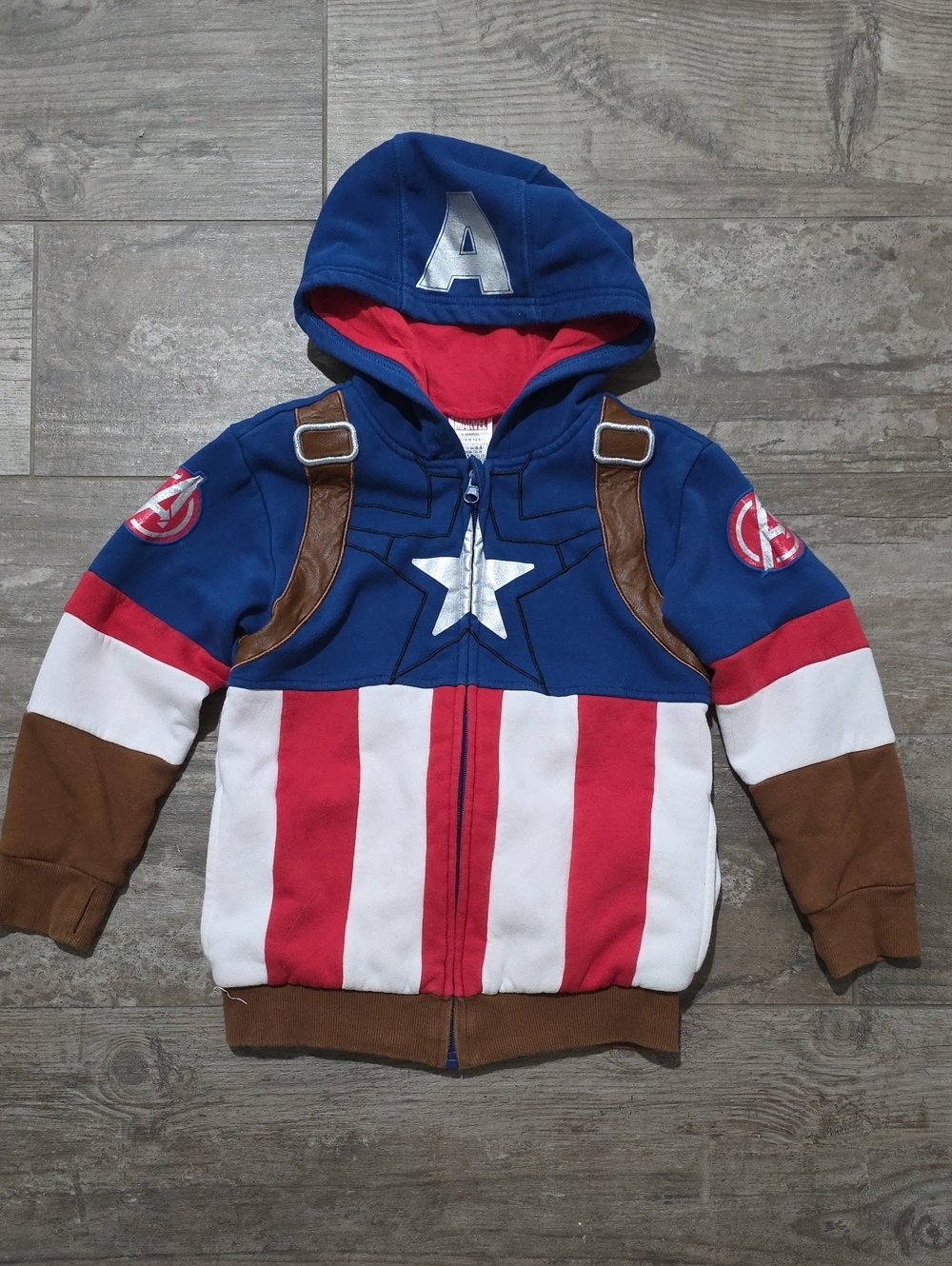 Marvel Captain America Style Hoodie Jacket in Blue, Red, White and Brown